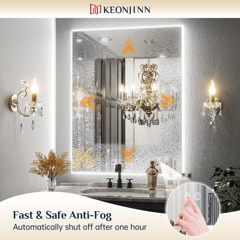 28" x 36" Backlit Mirror Bathroom, Tempered Glass, 3 Color Lights