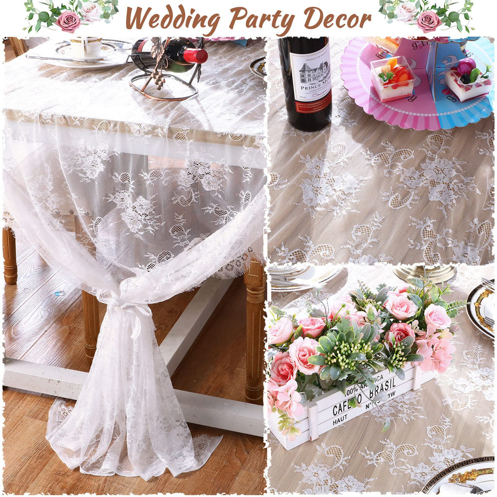 10 Pcs Lace Tablecloth Rectangular 60 X 120 Inch Overlay, White