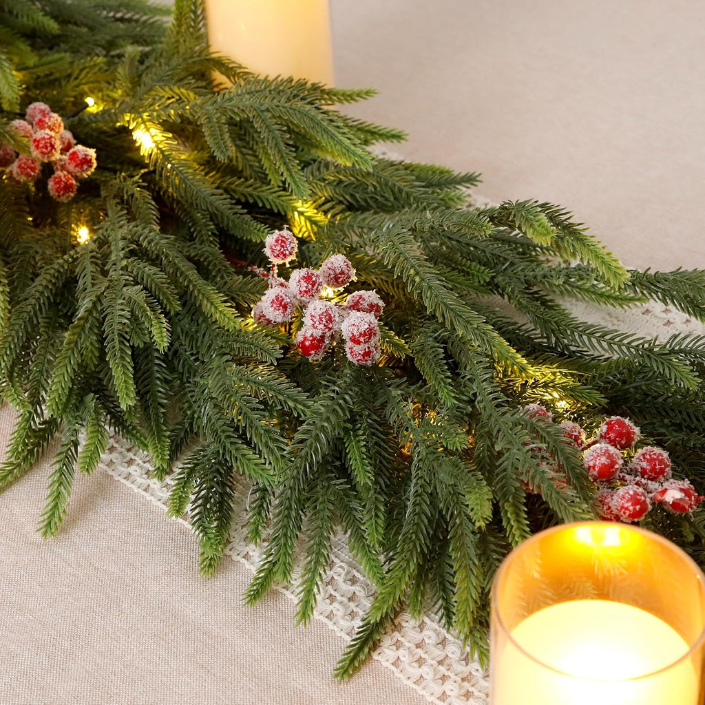 9FT Soft Touch Artificial Norfolk Pine Christmas Garland with Timer Lights