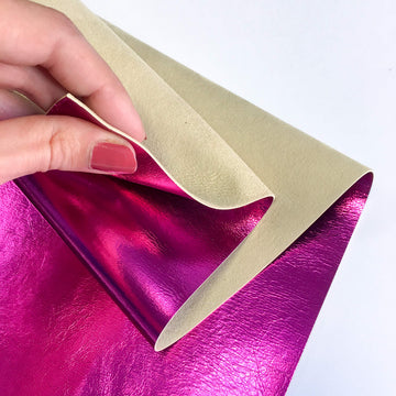 Real Bright Pink Metallic Lambskin: Genuine Shiny Leather Material for Sewing, Crafting and Jewelry Making (Fuchsia