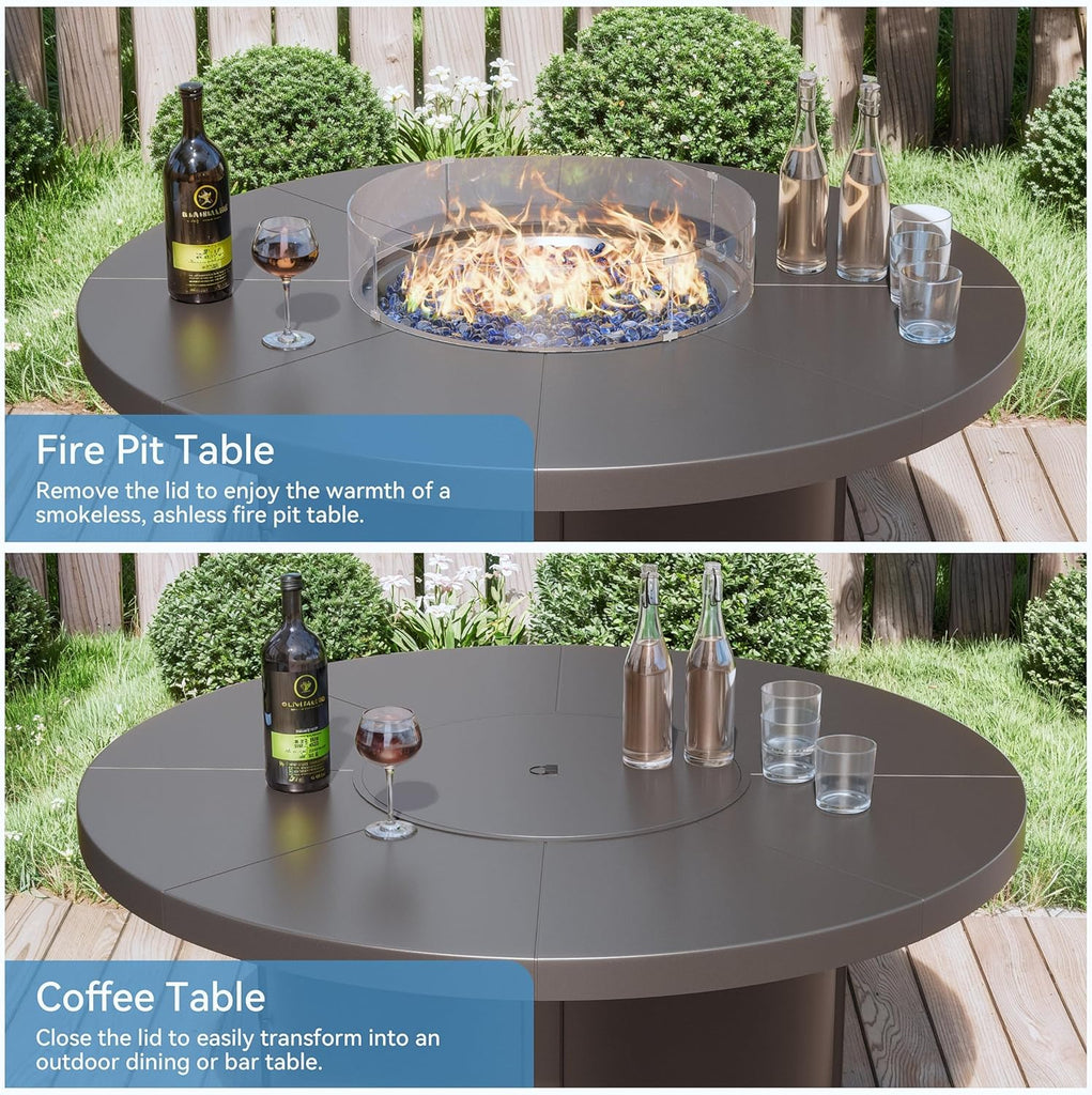 48" Round Propane Fire Pit Table,55000 BTU Auto-Ignitiongas Gas Fire Table with Fire Glass and Lid,Waterproof Cover and Blue Glass Stone for - Image 6