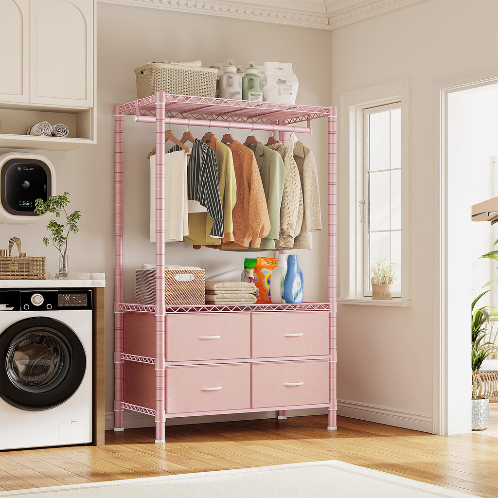 Clothes Rack, Portable Closet , 4 Drawers 4 Shelves