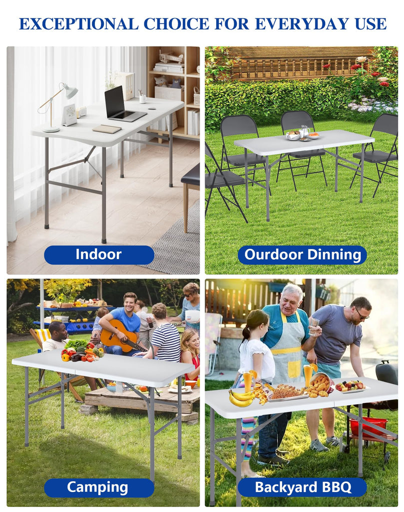 4FT White Folding Table for Camping, Parties, Meeting, 2 Pack