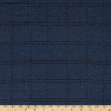 Woolies Flannel Tartan Grid Navy, Fabric by the Yard