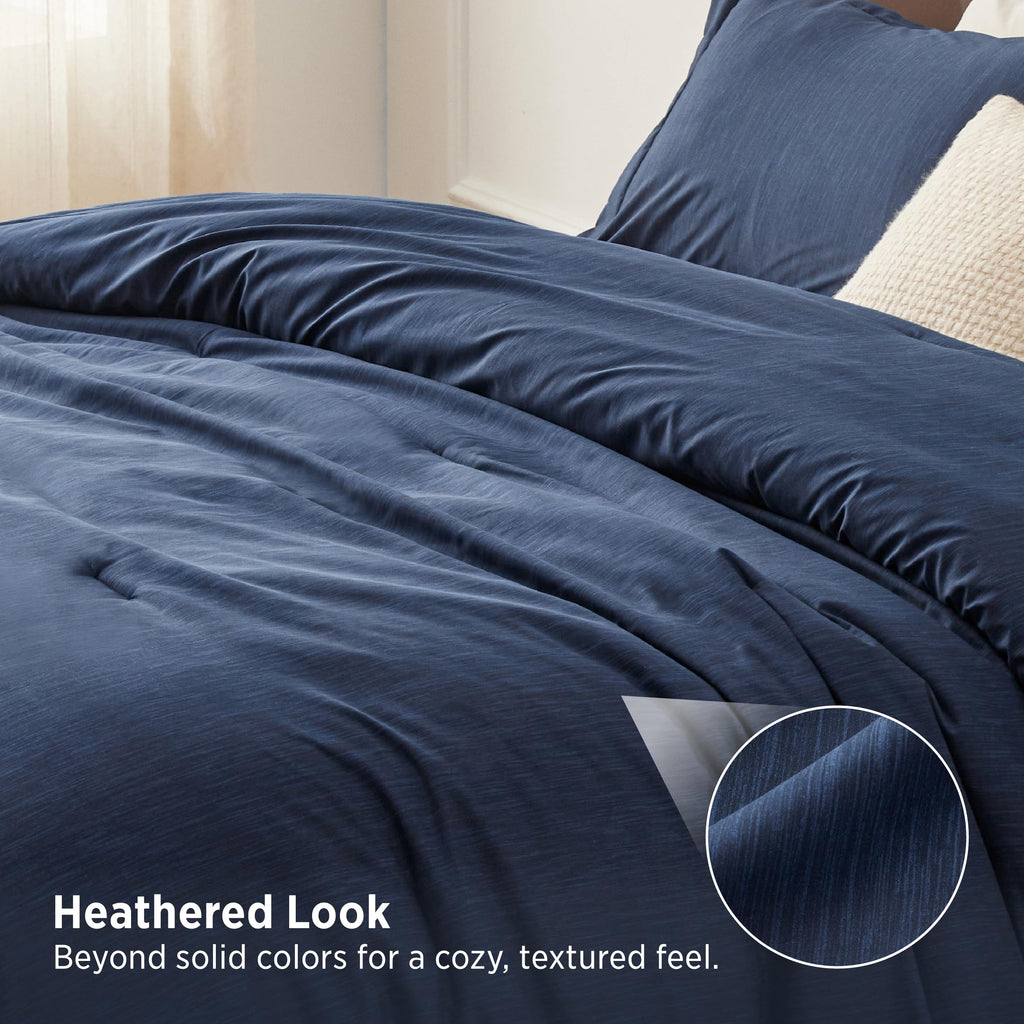 Navy Comforter Set, Soft Cationic Dyed Bedding Set 3 Pcs