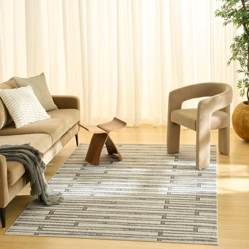 Home Nordic Ivory Grey Area Rug - Easy Clean, Non Shedding, Bed Room, Living Room, Dining Room, Kitchen (5' x