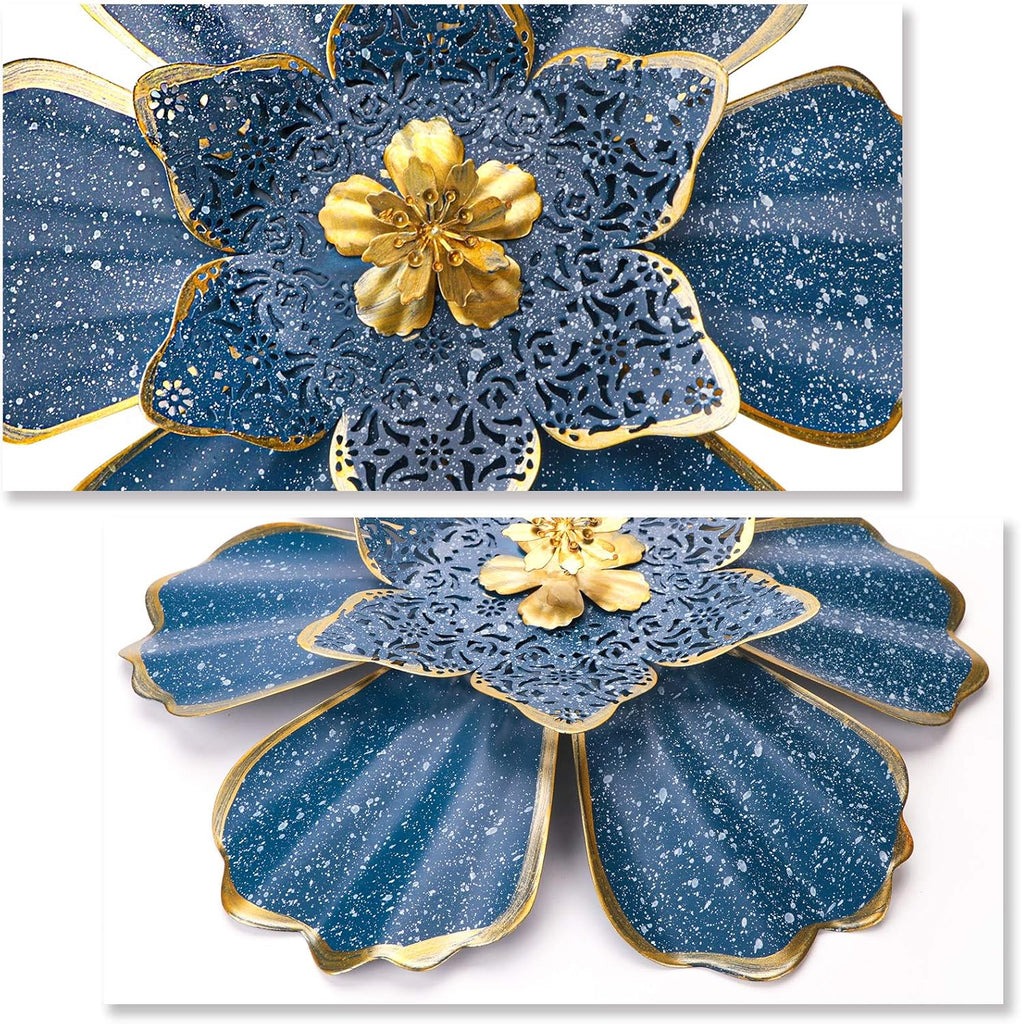 Blue Metal Flower Wall Decor Boho Metal Wall Art Decorations Hanging Outdoor Home Bathroom Patio Fence Garden Bedroom