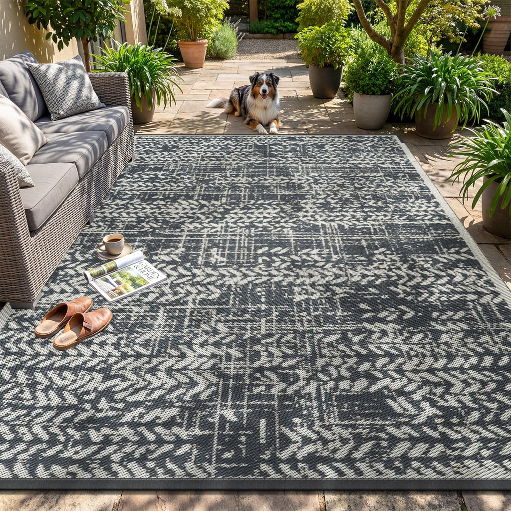 Outdoor Rug 9x12 Waterproof-Patio Rug Mat Outdoor RV Camping Picnic Beach Mat Plastic Straw Rugs Out