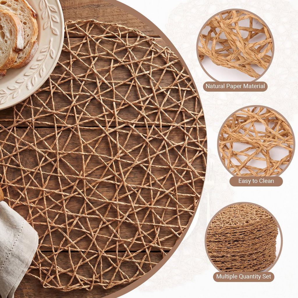 Paper Braided Round Placemats, 60 Sets, Brown, 13 in