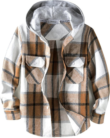Boys Flannel Shirt Kids Plaid Hoodie Button Down Shirts