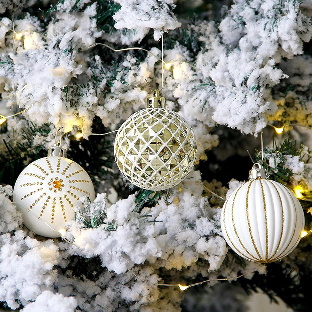 Christmas Balls Ornaments,60MM Gold&White Painted Shatterproof Festive Wedding Hanging Ornaments Christmas Tree - Set of 30