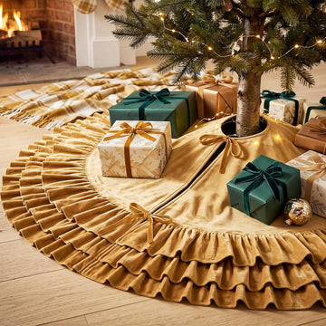 48 Inch Gold Velvet Christmas Tree Skirts Ruffled Tree Skirt