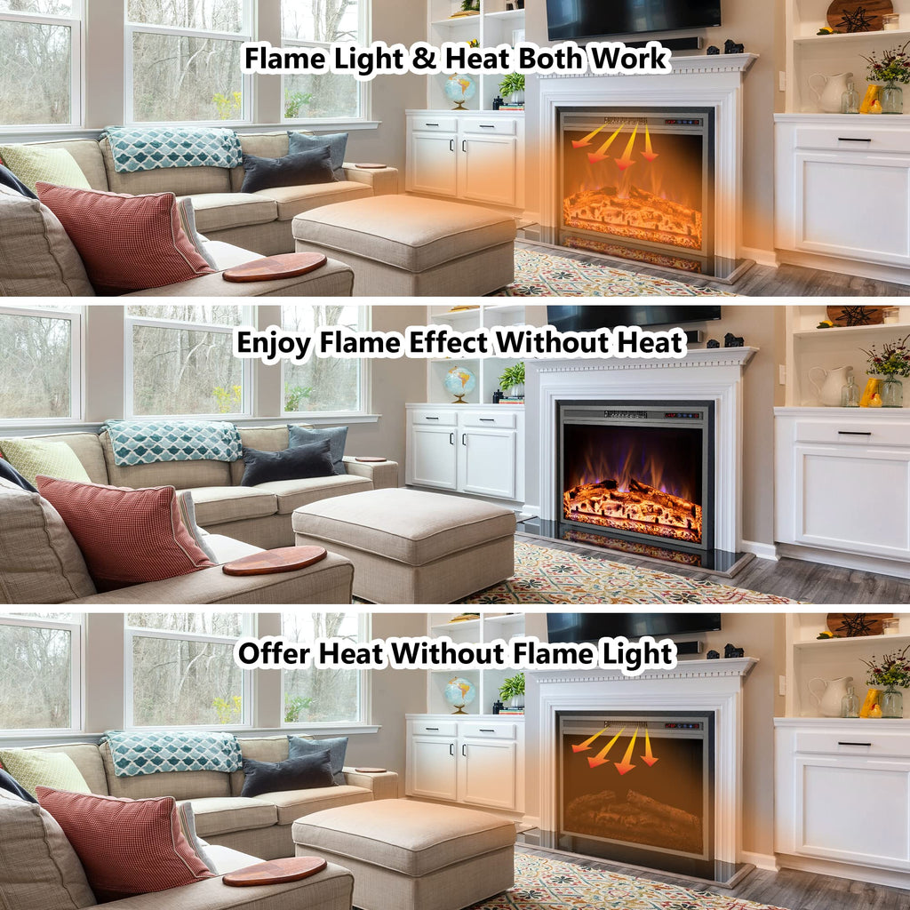Electric Fireplace Insert with Metal Trim Kit, Overall Installed Size 40" W x 30" H, Fireplace Heater with Adjustable