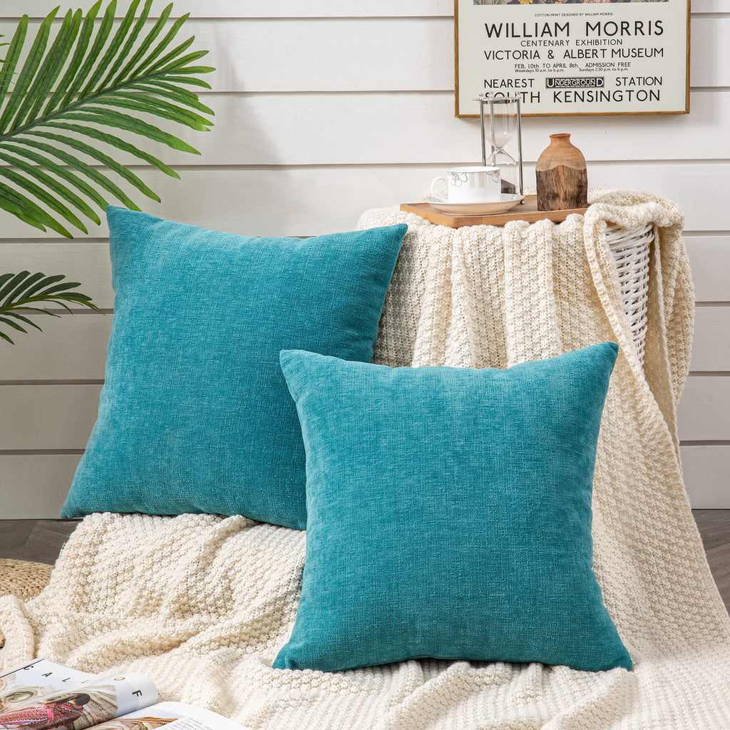 Decorative Square Throw Pillow Covers 22"x22" Inch Set of 2, Super Soft Chenille Pillows Farmhouse Fall Pillowcase
