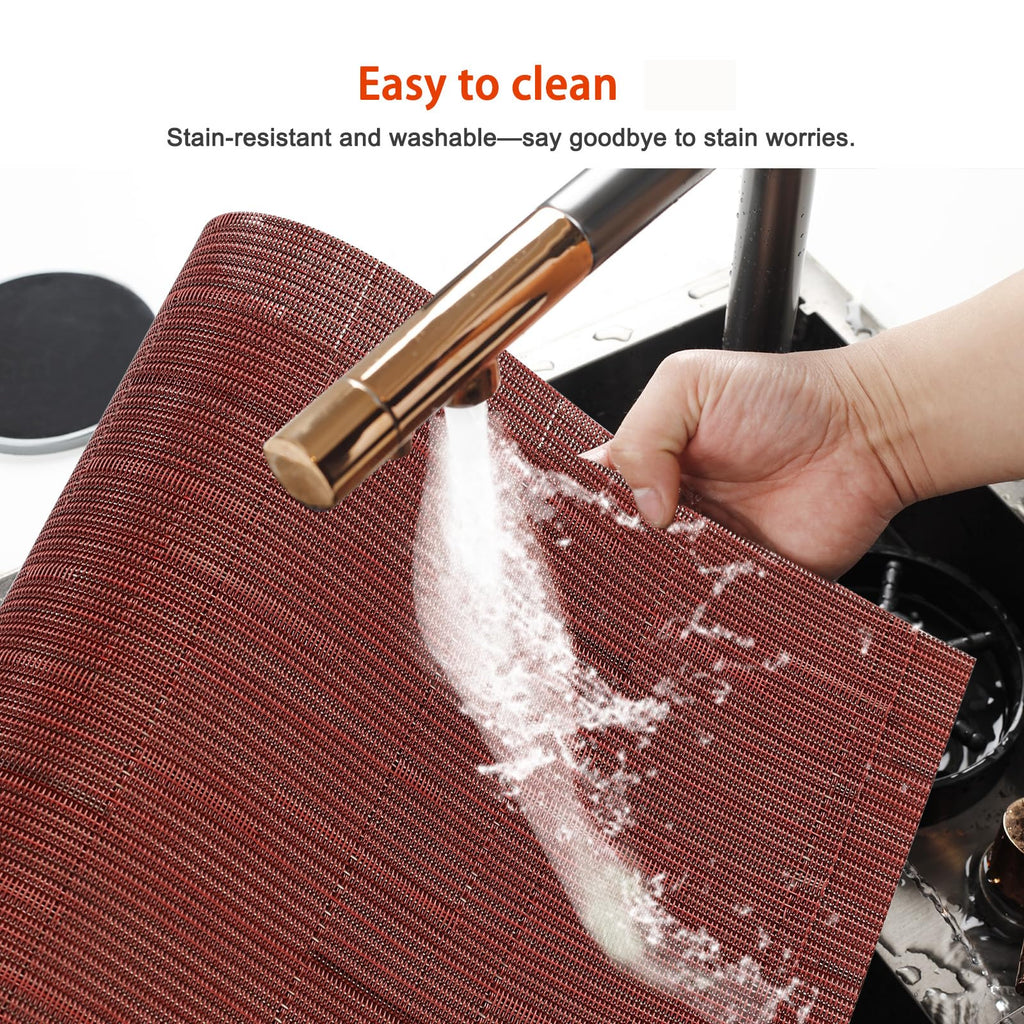 Red Vinyl Placemats Set of 12,Washable Dining PVC Table Mats