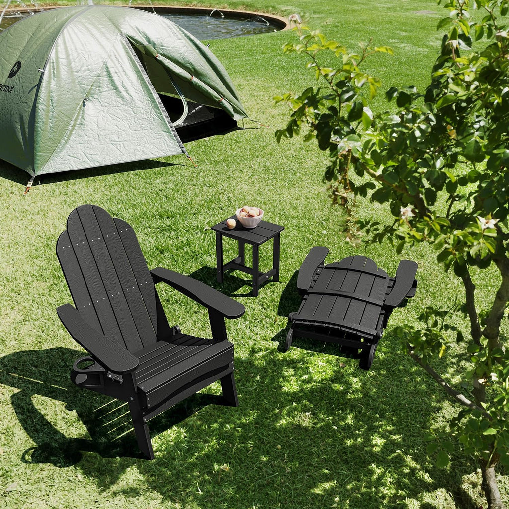 Folding Adirondack Chairs Set of 2, HDPS Fire Pit Chairs, Black | All-weather-resistant, ergonomic curved design