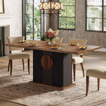 55" Rectangular Dining Table for 4 to 6 People, Farmhouse Wood Dinner Table (Rustic Brown & Black)