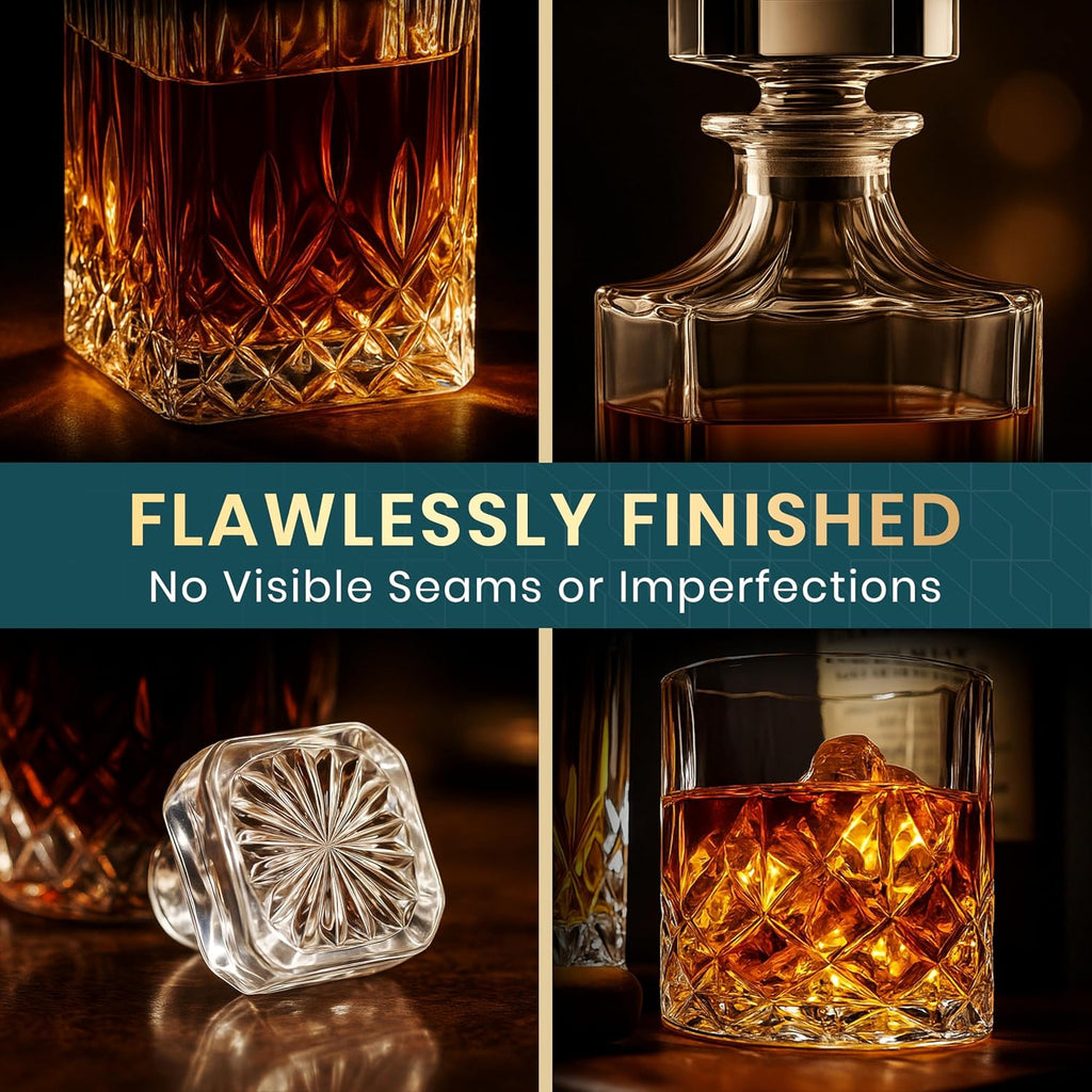 Whiskey Decanter Set for Men, Crystal Bourbon Decanter 24 oz with 4 Glasses - Set of 5