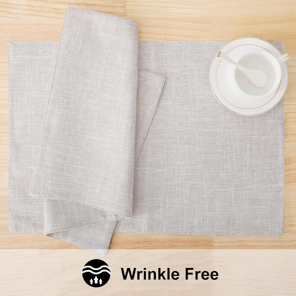 Faux Cotton Linen Placemats, Cloth Dining Table Mats - Set of 6