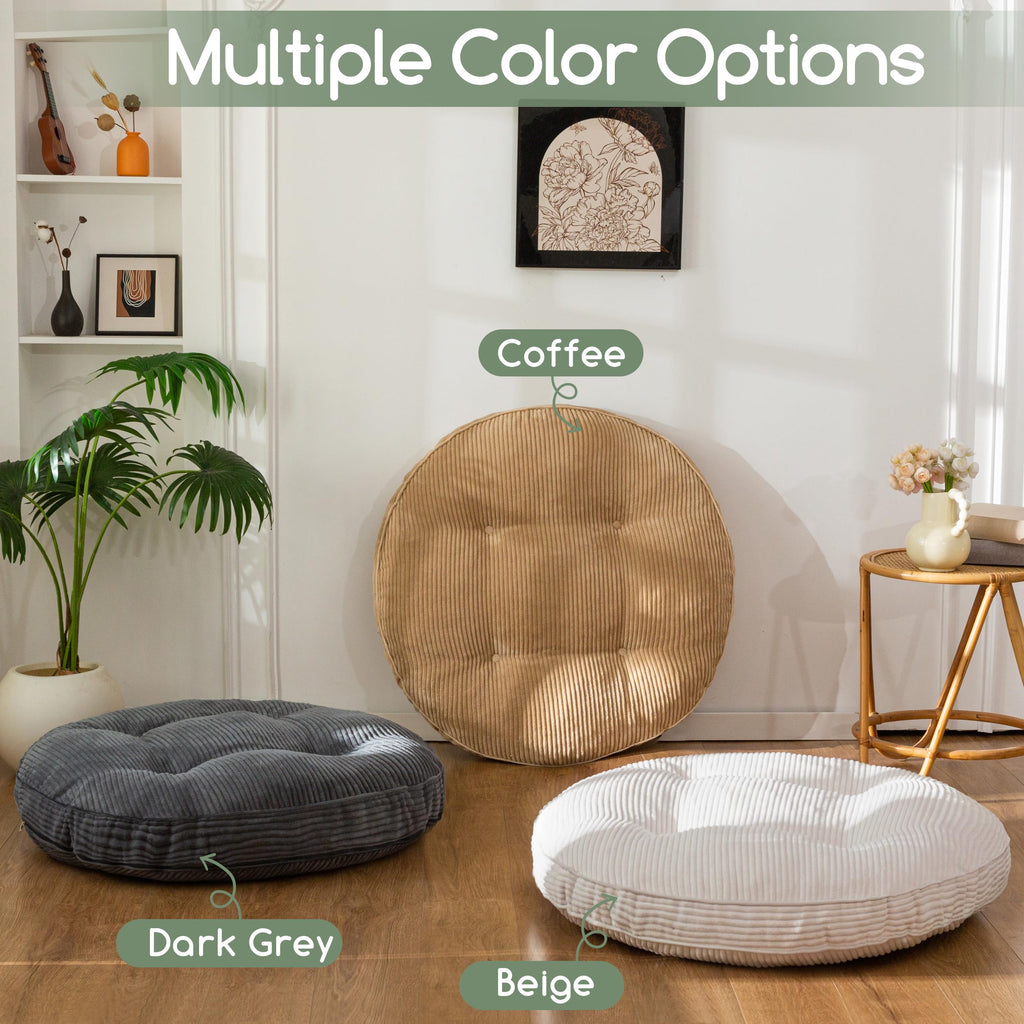 35" Floor Pillow Cushion for Adults, Meditation Cushion Pillow, Extra Large Square Floor Sitting, Tufted Corduroy