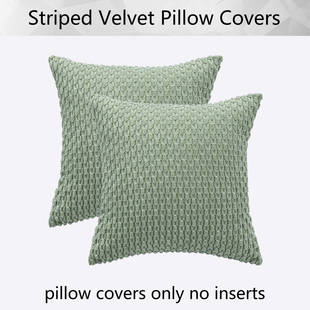 Soft Corduroy 28x28 Inch Pillow Covers 2 Pack, Sage Green