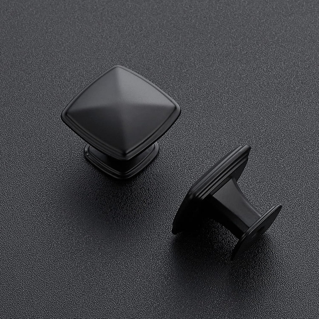 25 Pack Matte Black Kitchen Cabinet Square Knob Single Hole Cabinet Hardware Drawer Pulls and Knobs