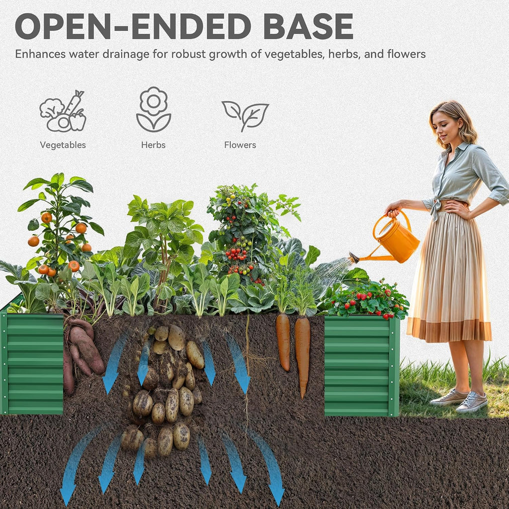 96x48x24 in Galvanized Raised Garden Bed Kit, Large Metal Planter Box with Gloves, Safety Rubber & Support Rod