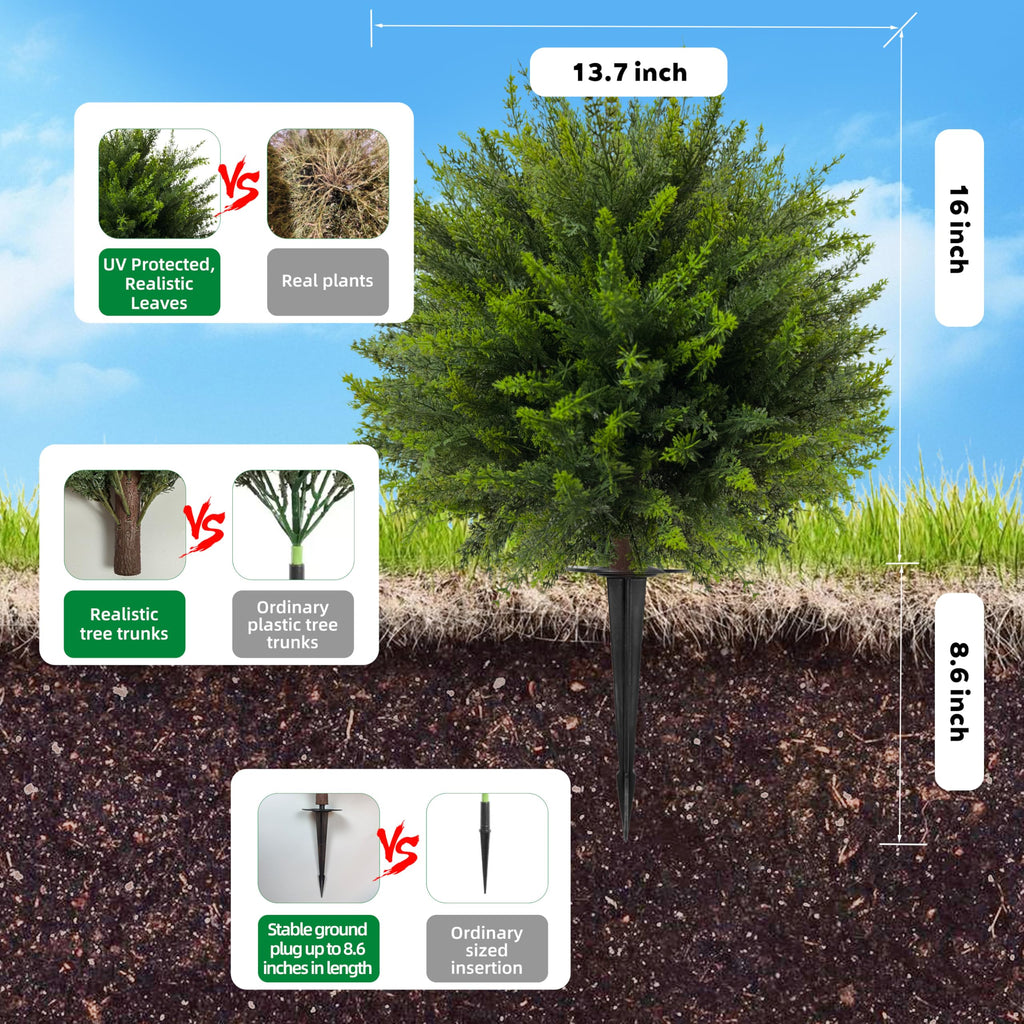 24.5'' Artificial Cedar Topiary Ball Trees, 6 Pack Fake Shrub Bushes