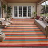 Outdoor Waterproof Patio Rug 8x10 Plastic Straw Reversible Outside Orange Red Colorful Striped Carpe
