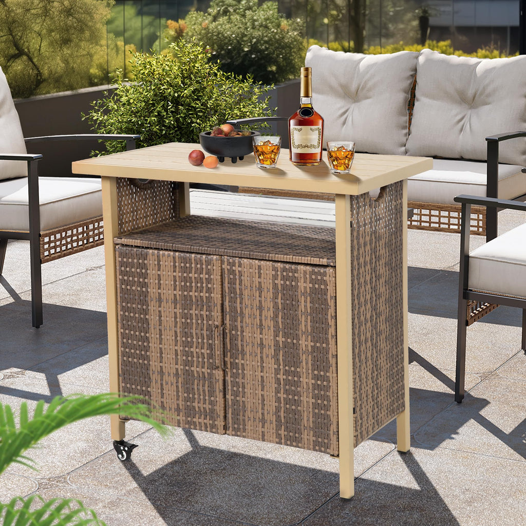 Outdoor Bar Table with Storage Cabinet, Brown