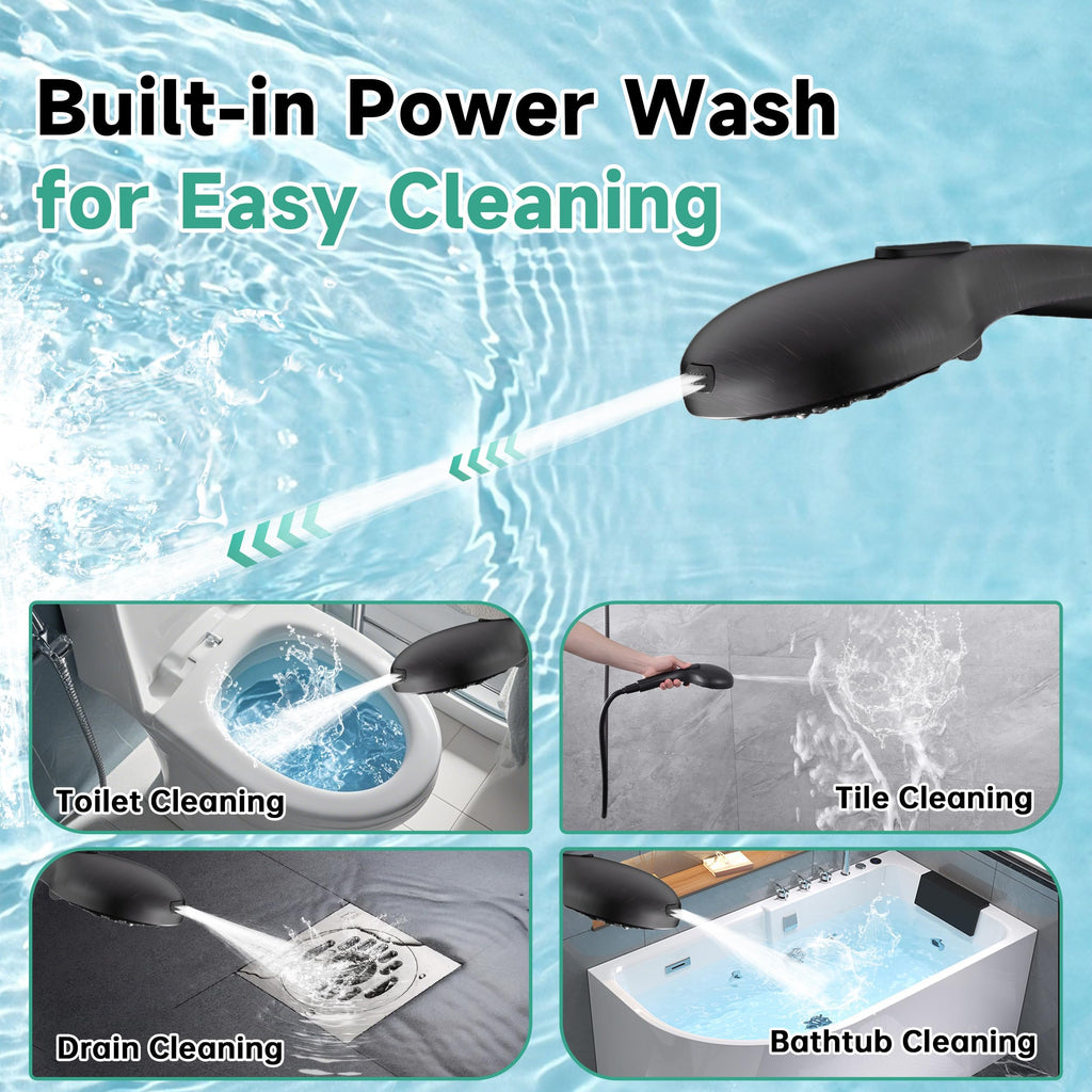 High Pressure Shower Head with Handheld, 9 Spray Settings Showerhead Built in Power Wash to Clean Tub and Pets, Extra