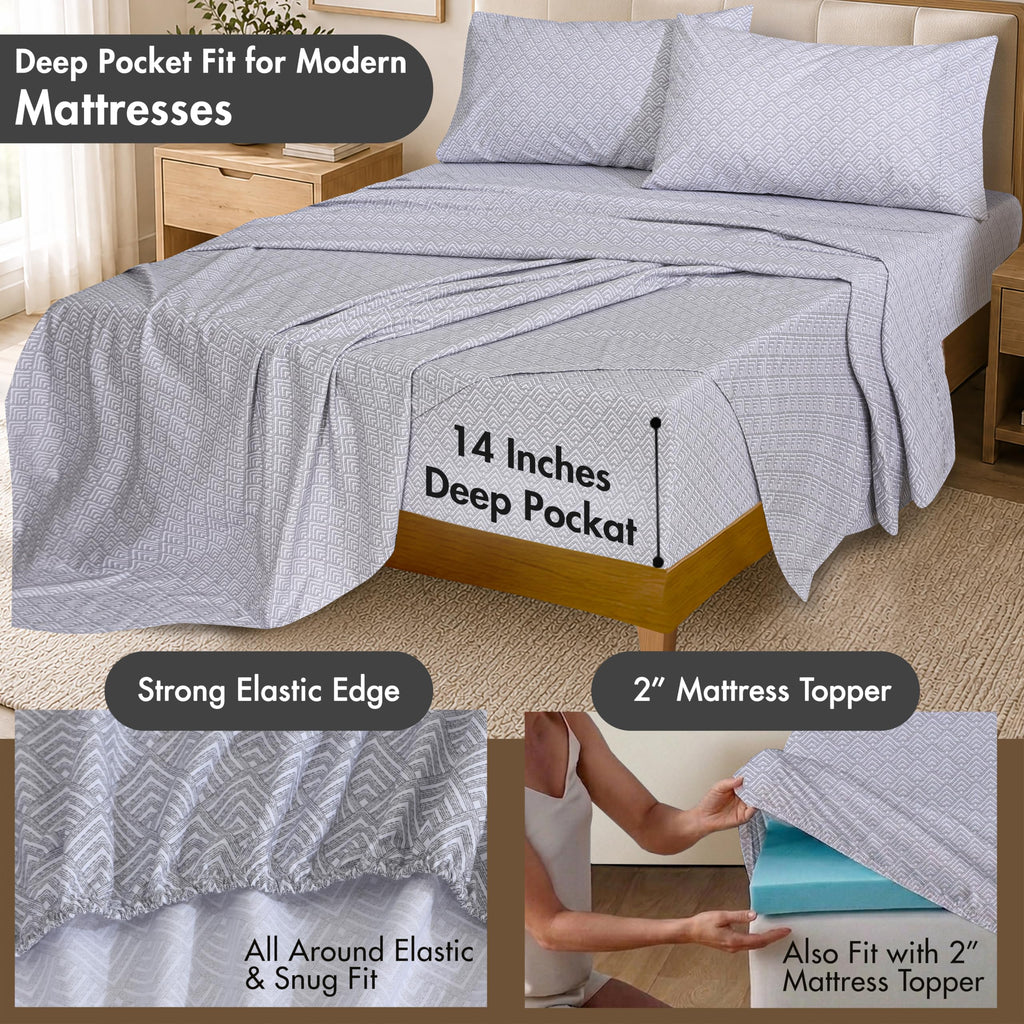 100% Cotton California King Sheets, Percale Weave, Diamond Box