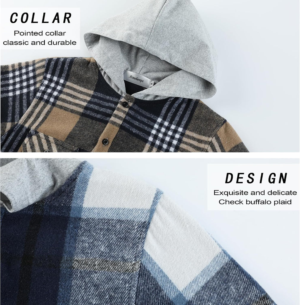 Boys Flannel Shirt Kids Plaid Hoodie Button Down Shirts