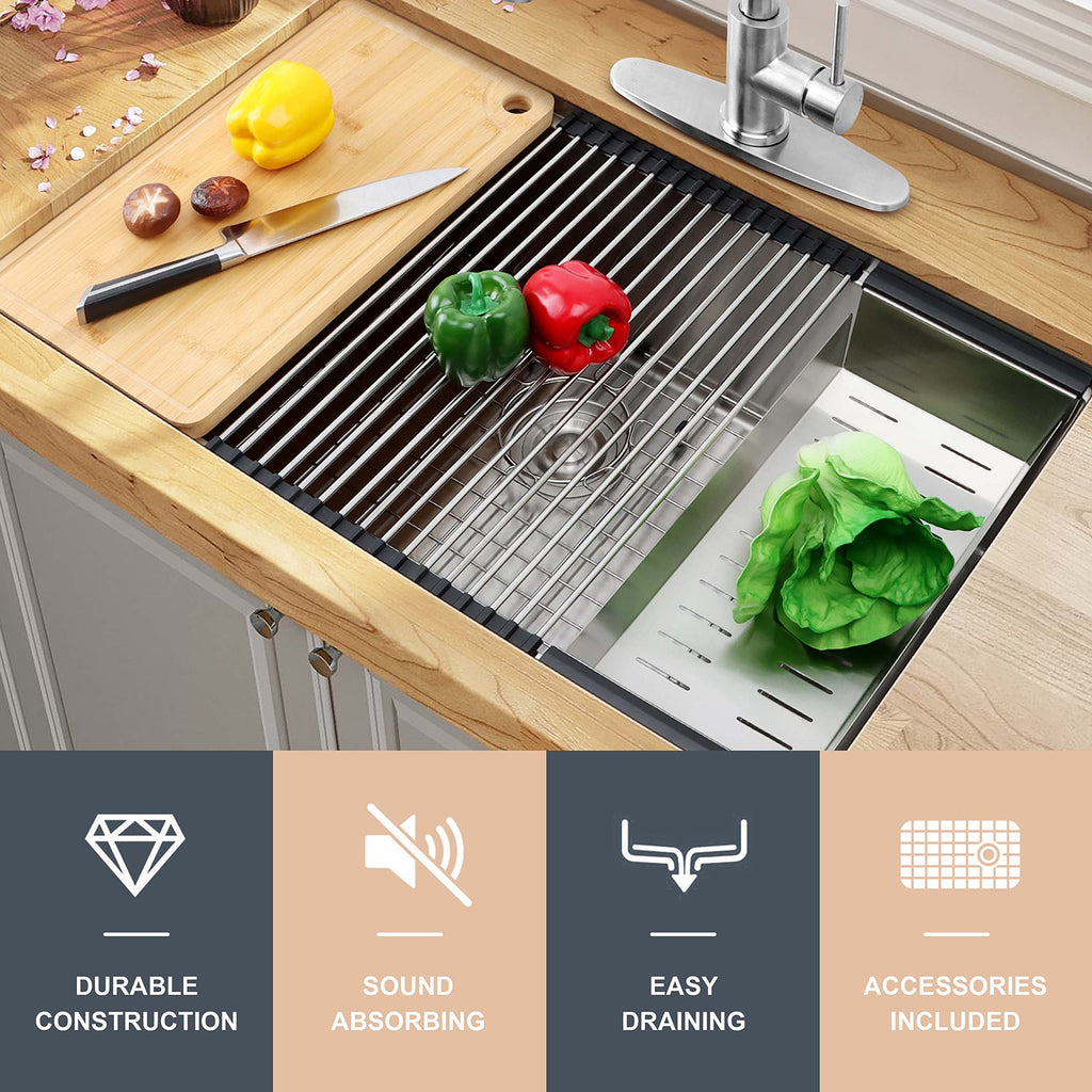 Kitchen Sink, 33 x 19 Inch Large Farmhouse Undermount Kitchen Sink, 18/10 Stainless Steel R10 Corner 10 Inch Deep