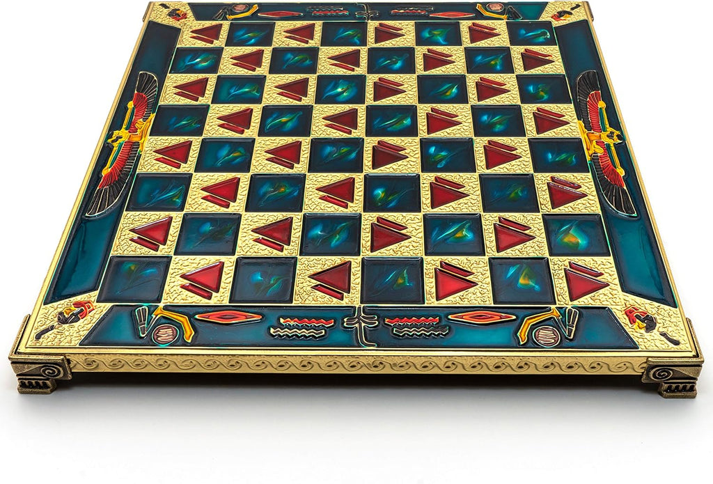 Handmade Egyptian Metal Chess Set in Wooden Box