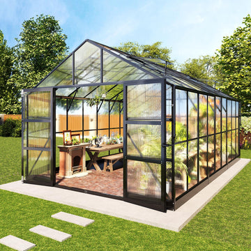 10x18 FT Polycarbonate Greenhouse with 4 Roof Vents