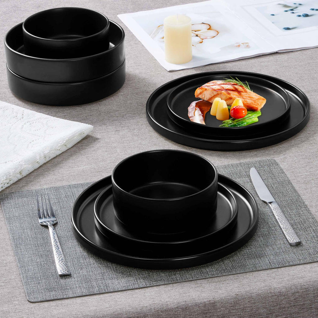 Dinnerware Sets with Pasta Bowls for 6, 24 Piece Dinner Salad Plates and Cereal Serving Bowls, Stoneware Dishes