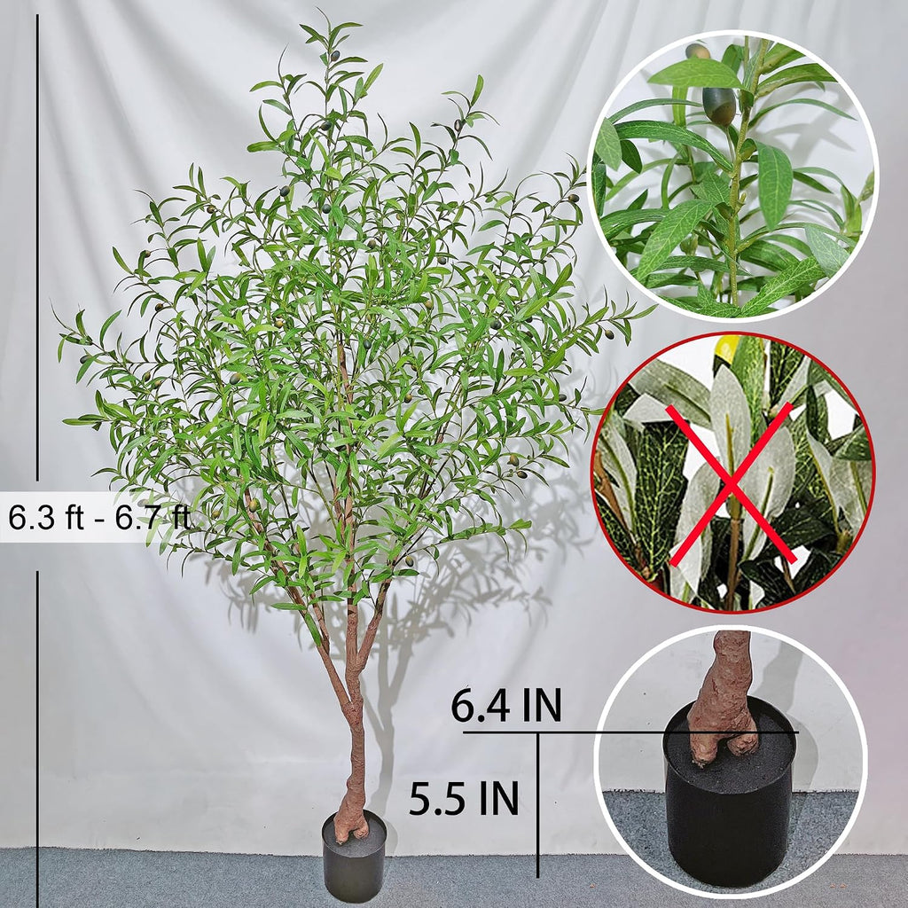 6.5 Ft Artificial Olive Tree - Tall Fake Plants, Realistic Faux Indoor Plants with Pot, Decorative Trees & Foyer Decor