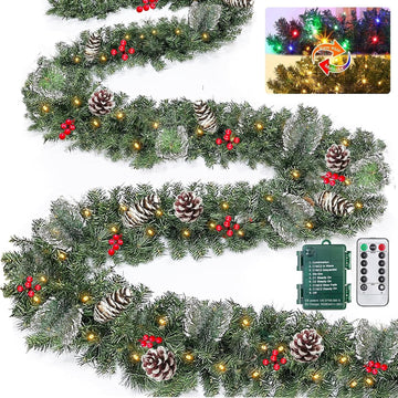 Remote Control&Super Long&8 Modes-18 Ft Prelit Canyon Pine Christmas Garland for Stairs Door Porch Outdoor Indoor