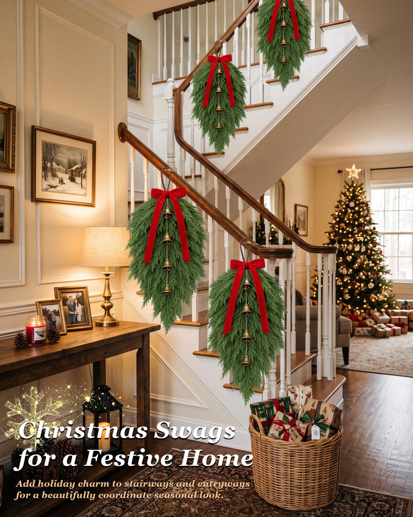 2 Pcs Christmas Teardrop Swag, Artificial Pine Greenery Door Swag