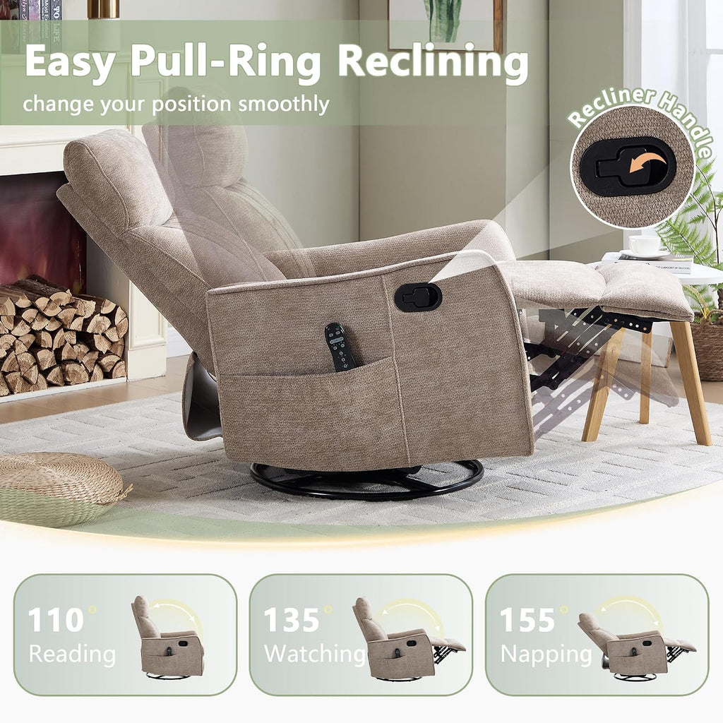 Swivel Rocker Recliner, Glider Rocker Recliner Chair , Manual Reclining Chair with Heated Massage, Small Spaces