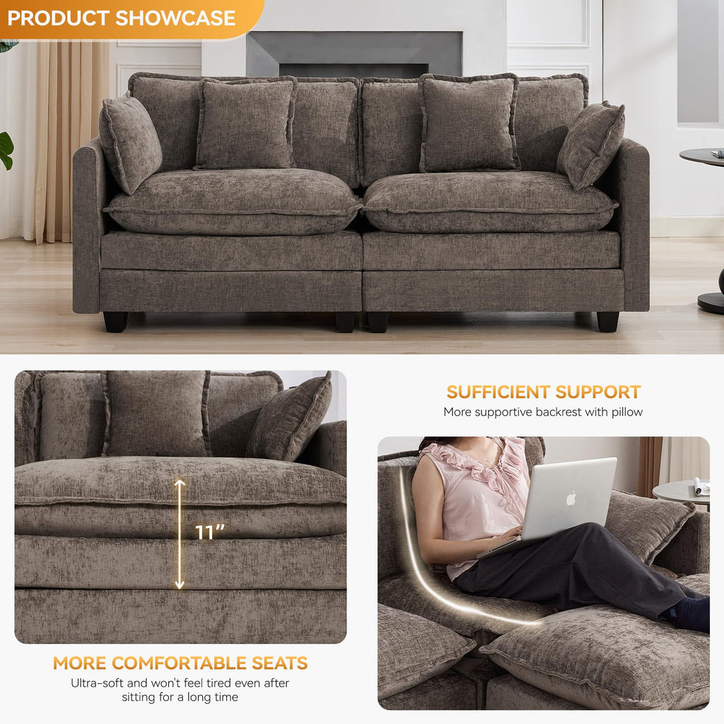 76'' Cloud Deep Seat Loveseat, Modular Sofa, Brown
