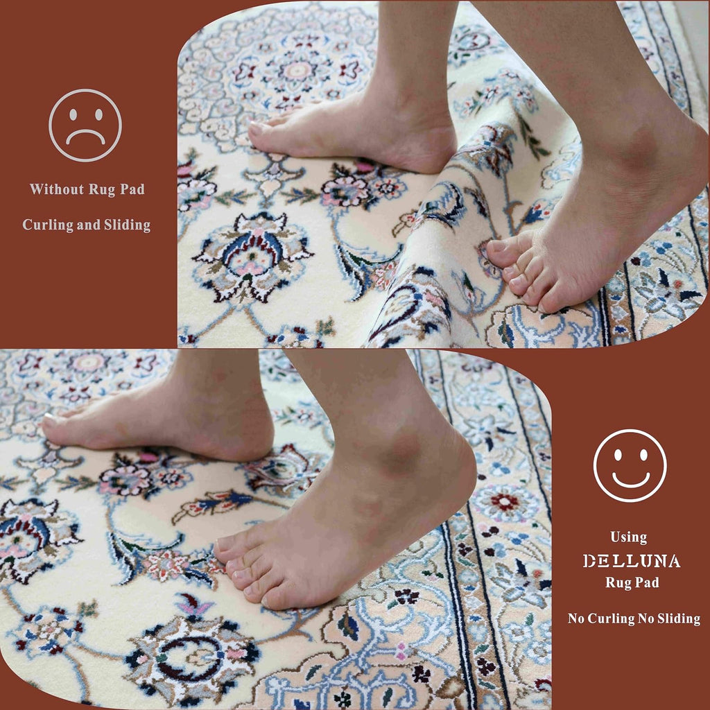 Non-Slip Area Rug Pad 5'x7', 1/3" Thick Dual Surface-Felt+Rubber. Premium Carpet Mat - Safe for All Floors