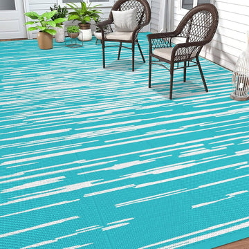 Outdoor Rug Waterproof, Striped Reversible Plastic Patio Rug