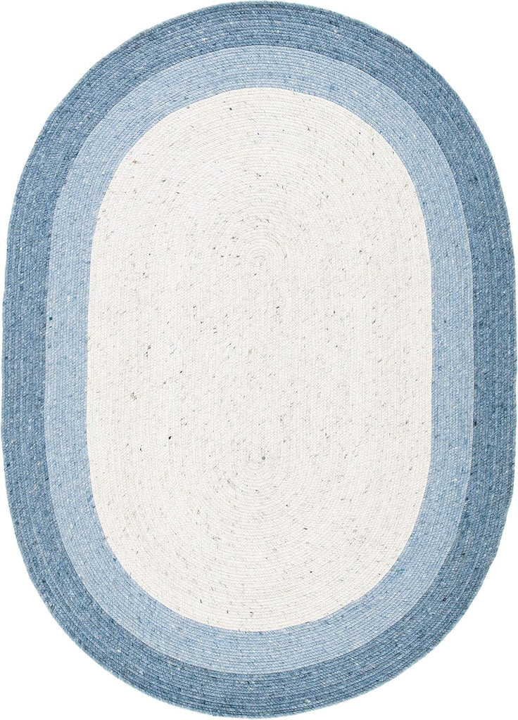 Braided Wool Oval Rug, Farmhouse Ivory & Blue BRD903M