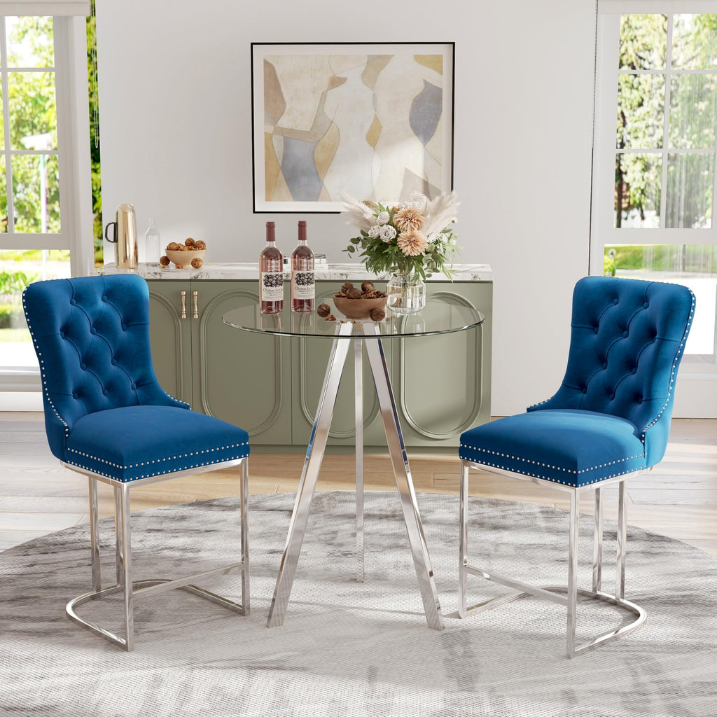 2 Pack Round Pub Table, 37.4" High Top Bar Table, 31.5" Small Cocktail Tables with Silver Metal Base & Glass Top, for
