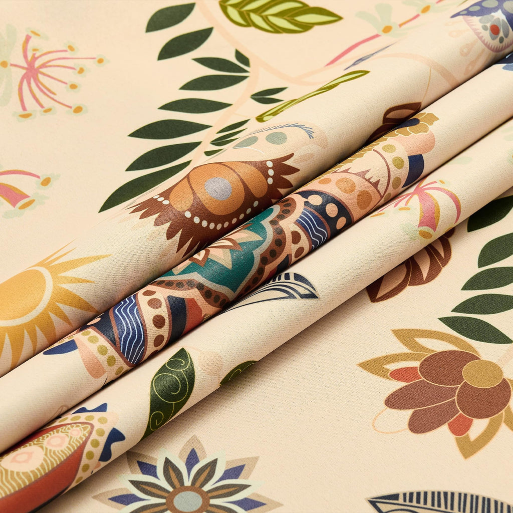 Boho Beige Floral Curtains 120 Inches Long 2 Panels Patterned Curtains