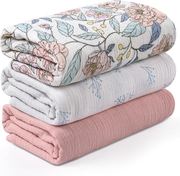 Muslin Swaddle Blankets, 3 Pack Breathable Soft Receiving Blanket, Large 38 x 40 inches Swaddle Wrap