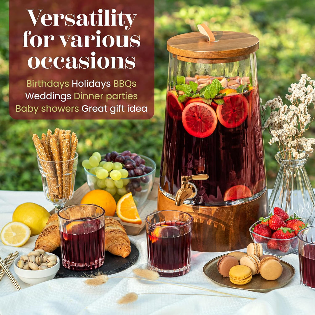 Glass Drink Dispenser with Spigot - Beverage Dispenser with Stand