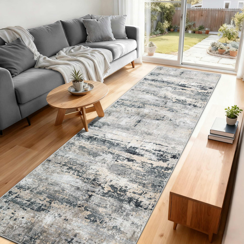 Area Rugs Runner Rug: Washable Hallway Rug Modern Abstract Neutral Soft Non-Slip Low-Pile Indoor Carpet Bedside